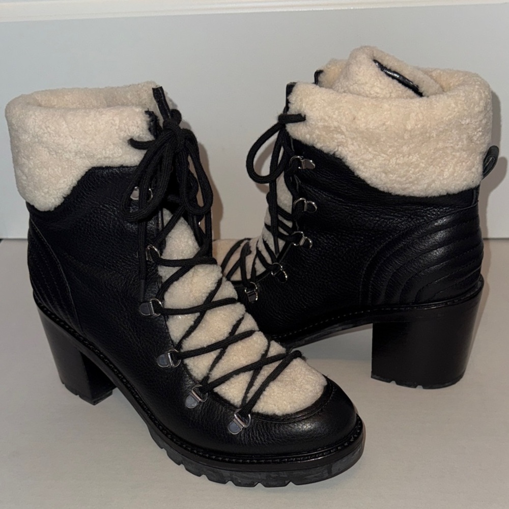 Marc Fisher Black and Cream Lace Up Boots